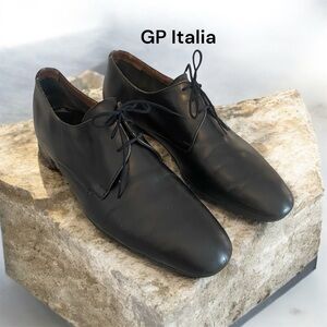 GP Italia Plain Toe Derby Shoes – Black Leather – Made in Italy SZ 8.5